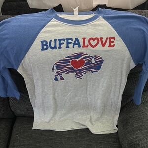 BuffaLove Women’s Raglan Shirt - Blue and Red